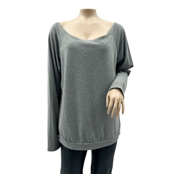 Slouchy Scoop Neck Long Sleeve Loose Fit Sweater Pullover Heather Gray Womens L - Picture 1 of 10